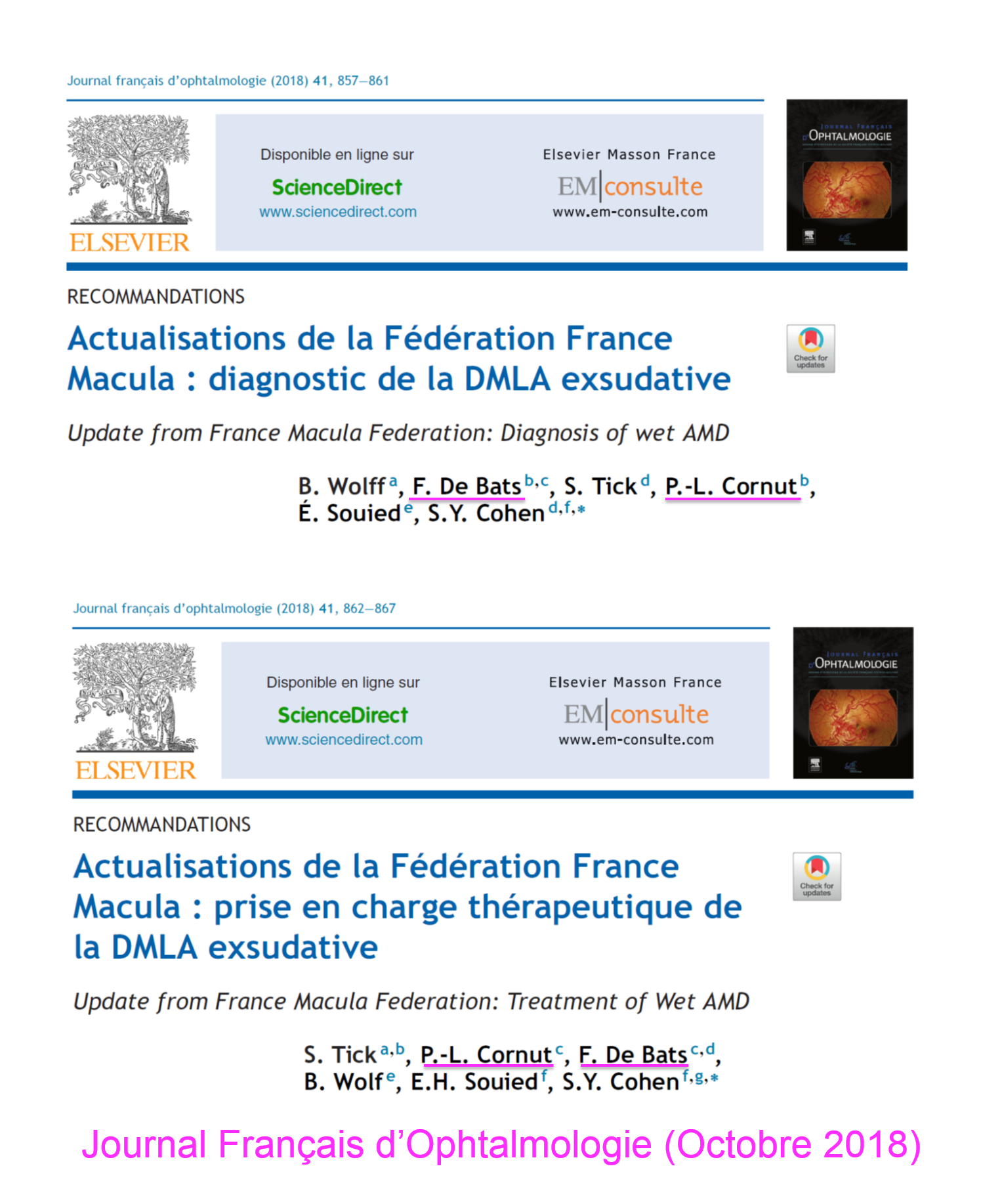 recommandations Françaises de bonne pratique dans la prise en charge diagnostique et thérapeutique de la DMLA